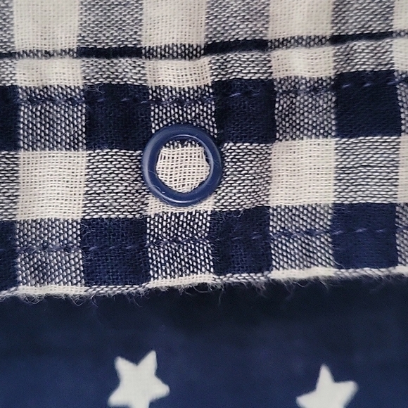 Baby Boden Gingham Check Blue Gray Stars Cotton Snaps Button Down Shirt Sz.3-6mo - Picture 12 of 12